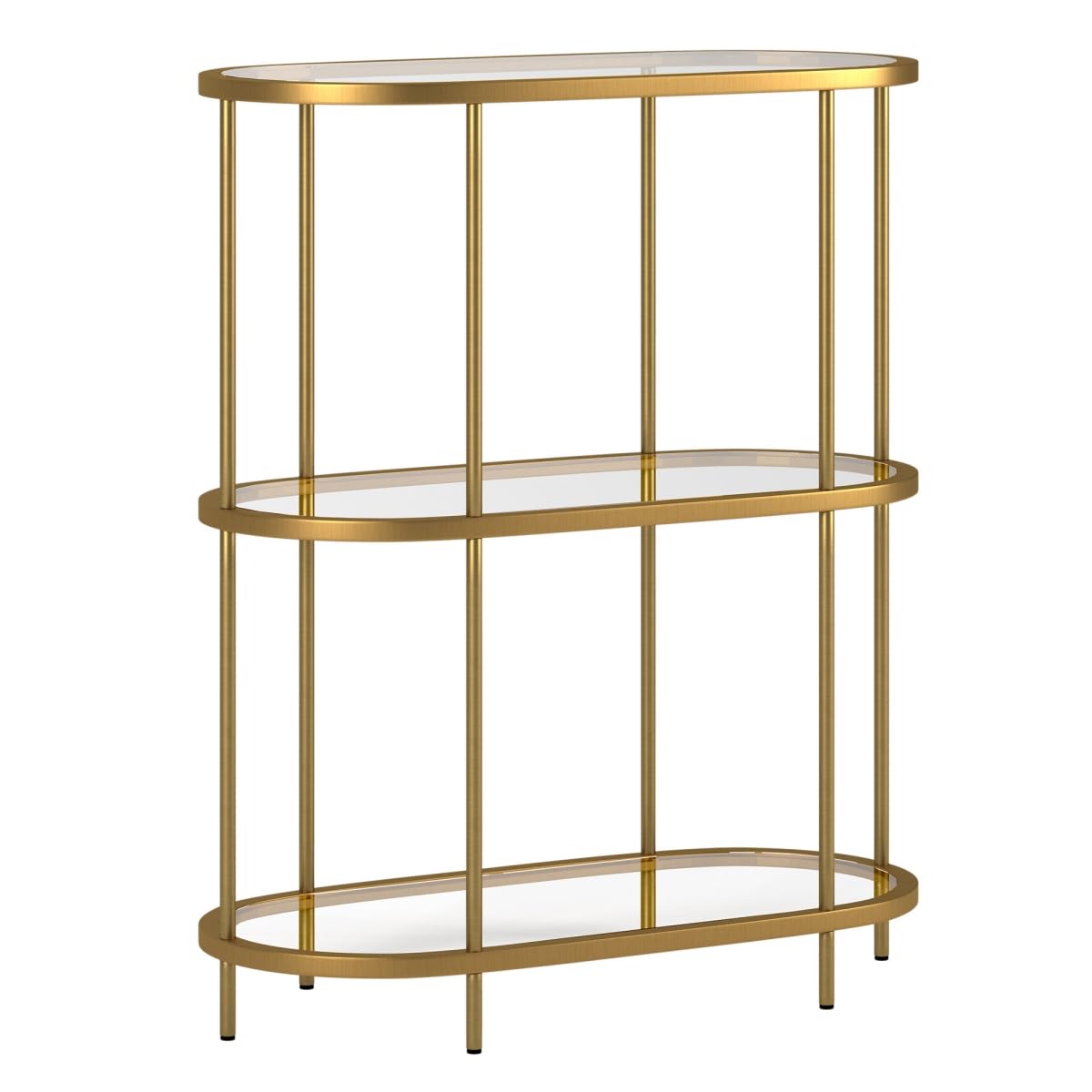 HomeRoots 527581 36 in. Gold Metal & Glass Three Tier Etagere Bookcase