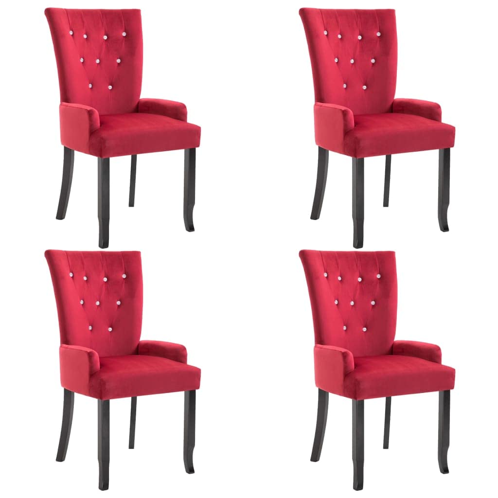Vidaxl Dining Chairs 4 Pcs, Dining Side Chair With Armrests, High Back Kitchen Chair For Home Dining Room, Modern Style, Red Velvet