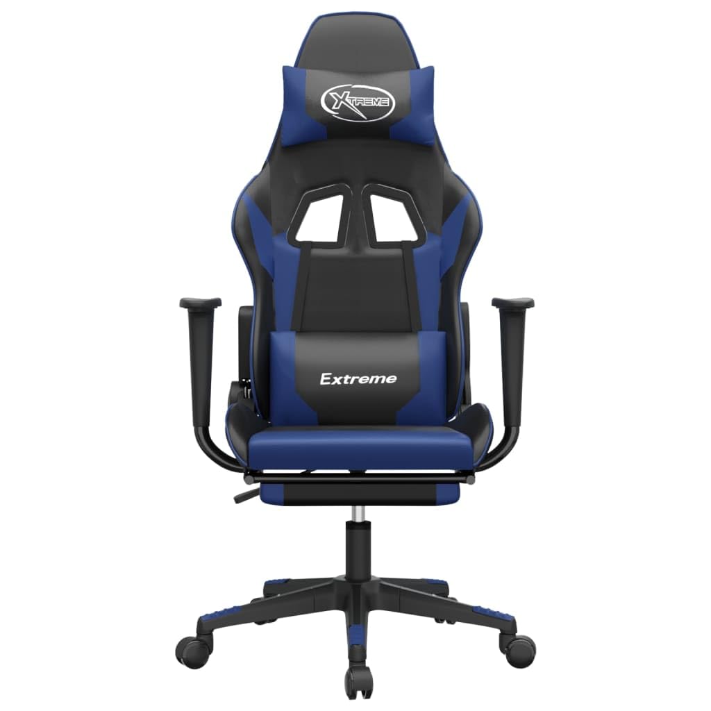 vidaXL Adjustable Gaming Chair with Footrest and Massage Function - Black&Blue Faux Leather