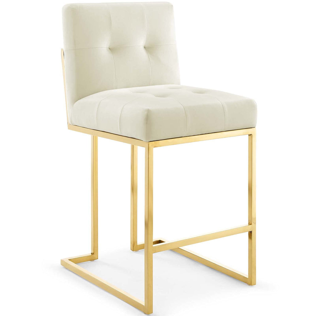 Modway Privy Stainless Steel Performance Velvet Counter Stool Set Of 2, Gold Ivory