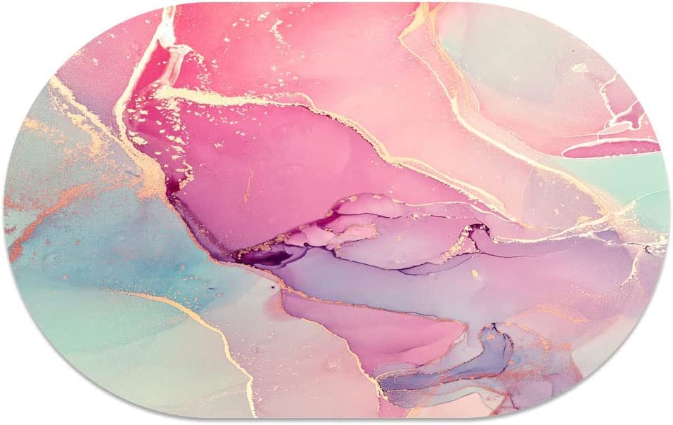 VELLURA Diatomaceous Earth Bath Mat Multicolored Marble Super Absorbent Oval NonSlip Diatomite Mud Bathroom Floor Rugs,Office D