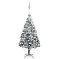 vidaXL 94.5" Lifelike PVC Artificial Christmas Tree - Extra Thick Branches with Snow Flocking - Includes LED Lights and Decorative Ball Set - Green, White, Grey