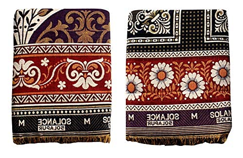 Mandhania Solance Cotton Pooja Solapuri Chaddar Single Bed Blanket (Multicolour)  Pack of 2