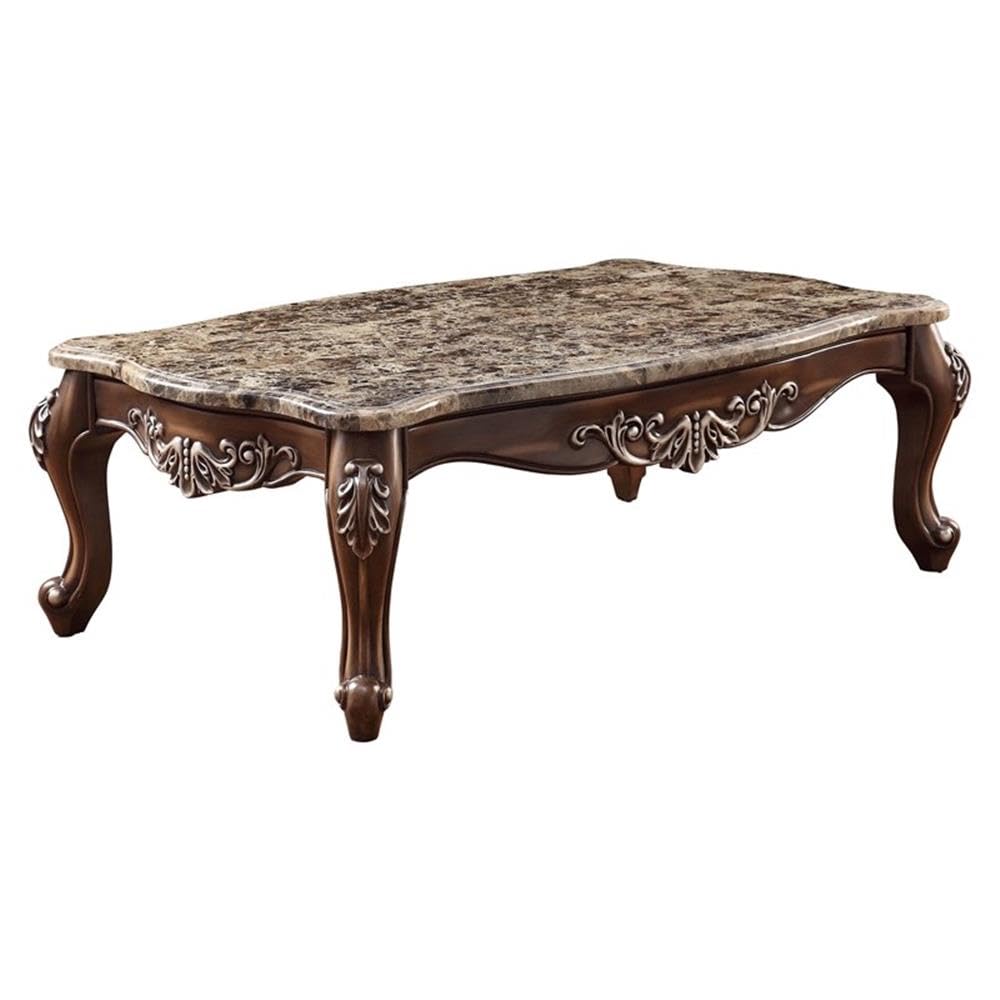 Acme Latisha Rectangular Wooden Coffee Table in Marble and Antique Oak