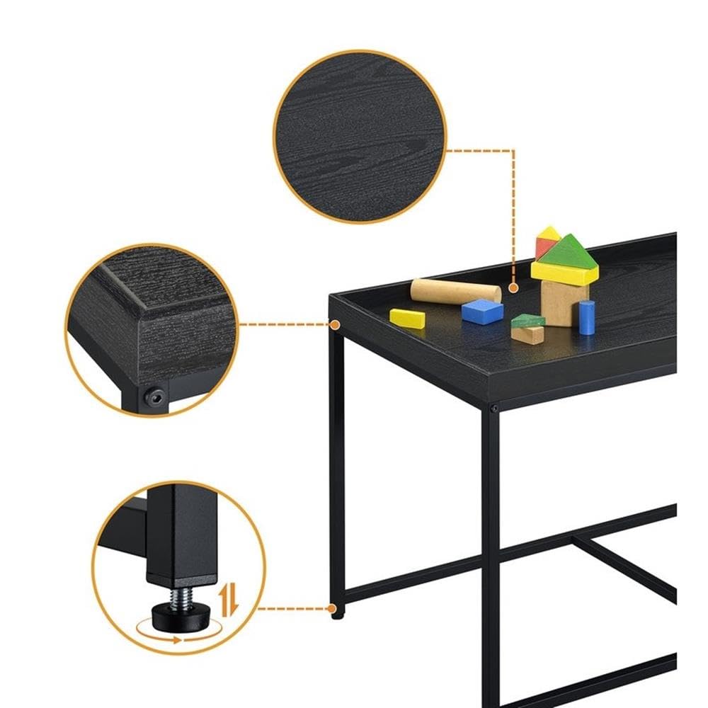 Lilola Home Monty Black Wood Grain 3 Piece Coffee Table Set with Raised Edges