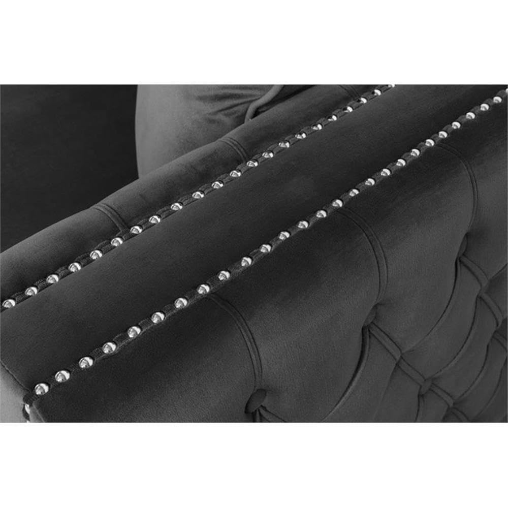 Lilola Home Ryan Dark Gray Velvet Double Chaise Sectional Sofa with Nail-Head Trim