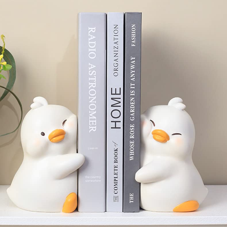Jarpsiry Cute Hug Ducks Decorative Bookends, Unique Book Ends To Hold Books Creative Resin Book Holder Stopper For Home Office D