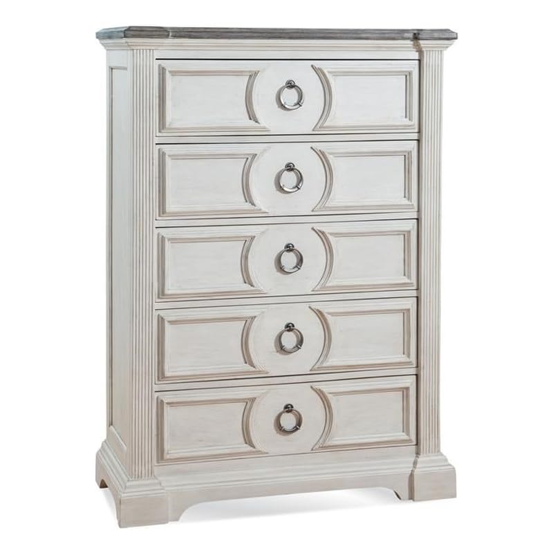 American Woodcrafters Brighten Distressed Antique White Wood 5-Drawer Chest