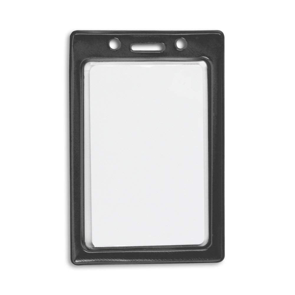 Vertical Color Frame Badge Holder, Pre-Punched Credit Card Size Id Card Holder, Use With Lanyards, Chains, Or Badge Clips - Blac