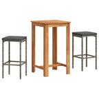 vidaXL 3-Piece Patio Bar Set with Poly Rattan Stools and Solid Acacia Wood Table - Weather-Resistant Outdoor Furniture for Garden, Deck, Gray