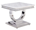 Acme Furniture Zander End Table in White Printed Faux Marble & Mirrored Silver Finish