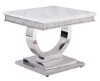 Acme Furniture Zander End Table in White Printed Faux Marble & Mirrored Silver Finish