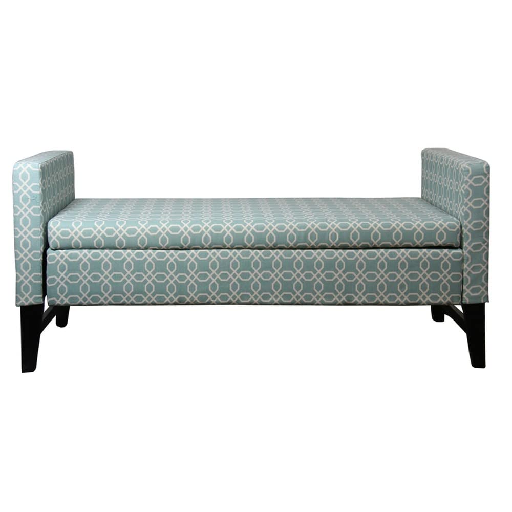 HomeRoots Green Teal Wood, Polyurethane Foam: 97%, Polyester Fabric: 3% Modern Aqua Teal Geometric Print Storage Bench