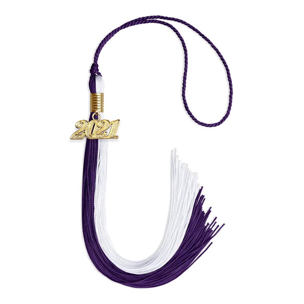 Endea Graduation Double Color Tassel with Gold Date Drop (Purple/White, 2021)