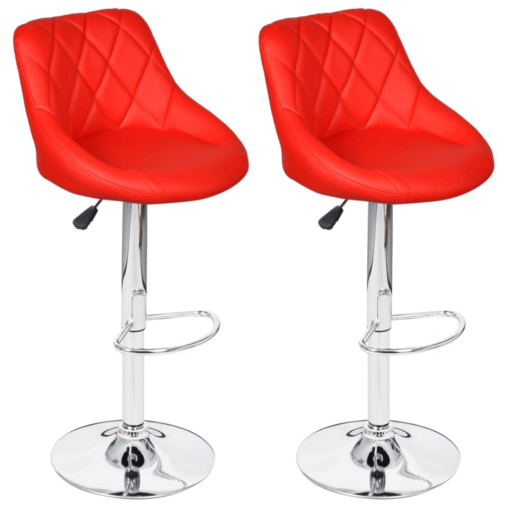 vidaXL 2-Piece Set - Bar Stools in Vibrant Red - Faux Leather Upholstery Featuring Adjustable Height and Comfortable Footrest