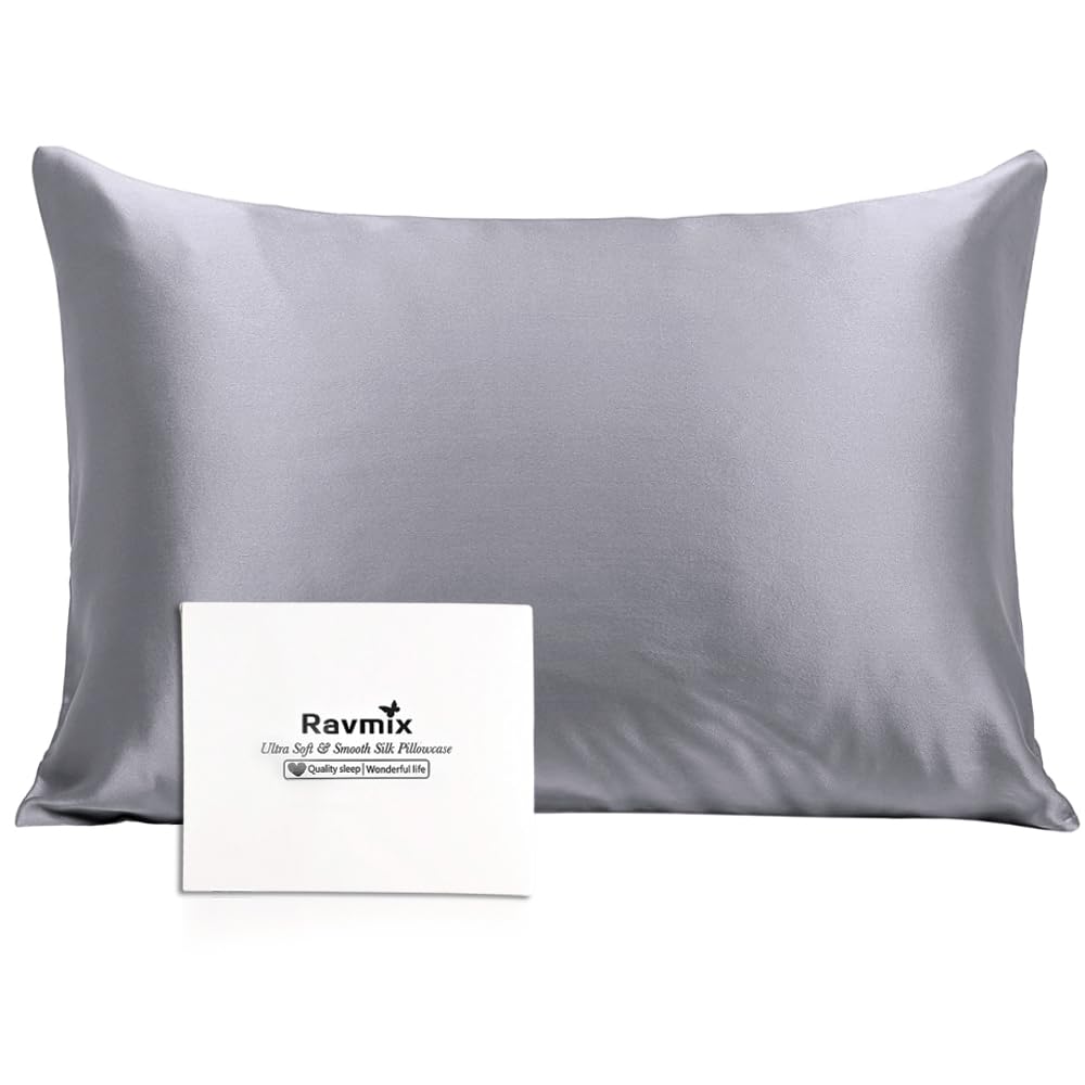 Silk Pillowcase for Hair and Skin with Hidden Zipper, Ravmix Both Sides 21Momme Mulberry Silk Cooling Pillow Case Standard Size 