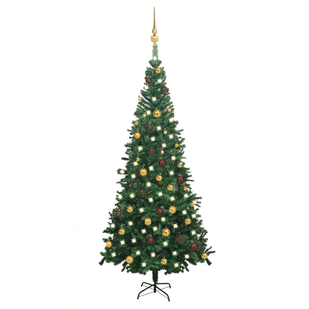 ** vidaXL Artificial Pre-lit Christmas Tree - 94.5' Height/47.2' Diameter - 300 LEDs - Green/Gold - PVC Material - 1300 Branch