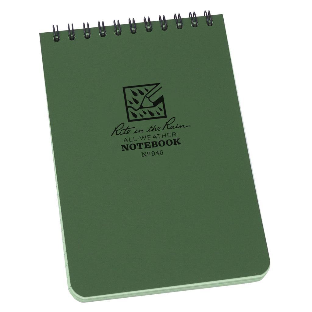 Rite In The Rain Weatherproof Top Spiral Notebook, 4' X 6', Green Cover, Universal Pattern (No. 946)