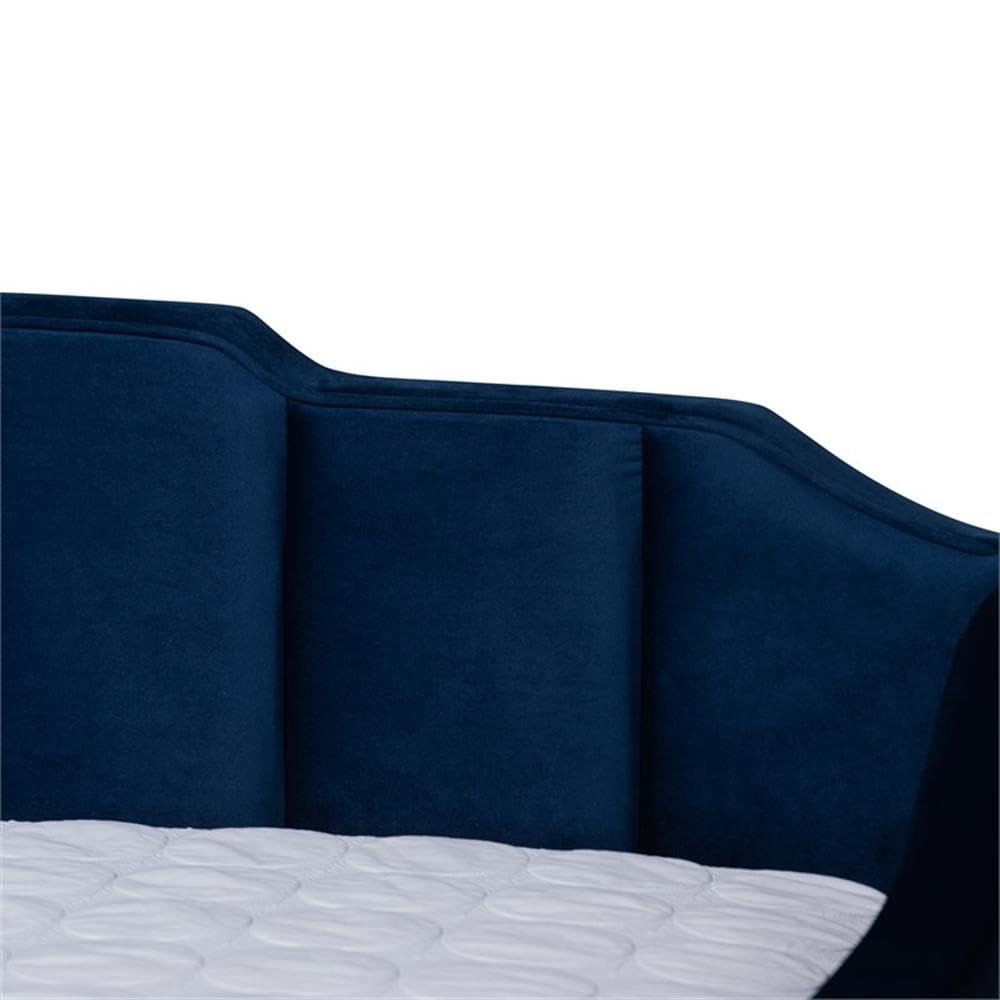 Baxton Studio Lennon Modern and Contemporary Navy Blue Velvet Fabric Upholstered Full Size Daybed with Trundle