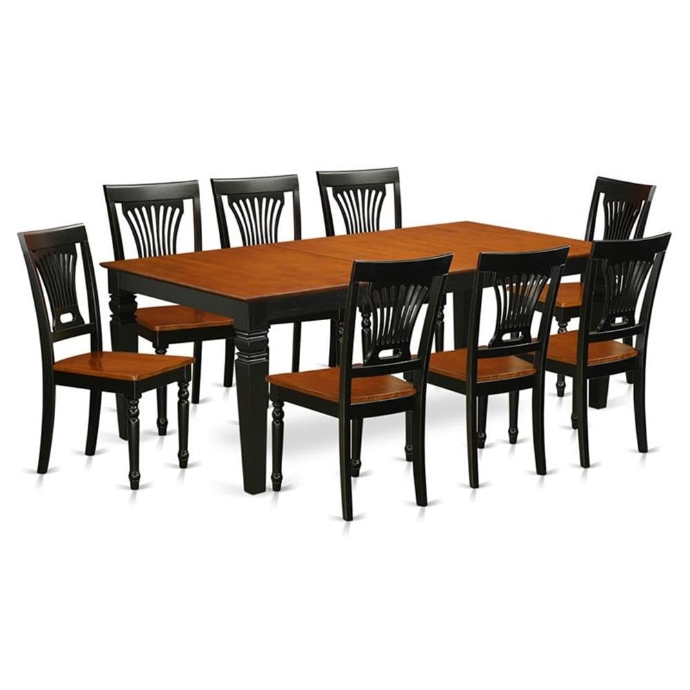 East West Furniture LGPL9-BCH-W 9 Piece Dining Set Includes a Rectangle Dining Room Table with Butterfly Leaf and 8 Wood Seat Chairs, 42x84 Inch, Black & Cherry