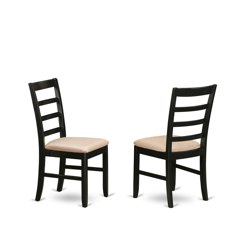 East West Furniture SHPF3-BLK-C 3 Piece Dining Table Set for Small Spaces Contains a Round Kitchen Table with Pedestal and 2 Linen Fabric Kitchen Dining Chairs, 42x42 Inch, Black