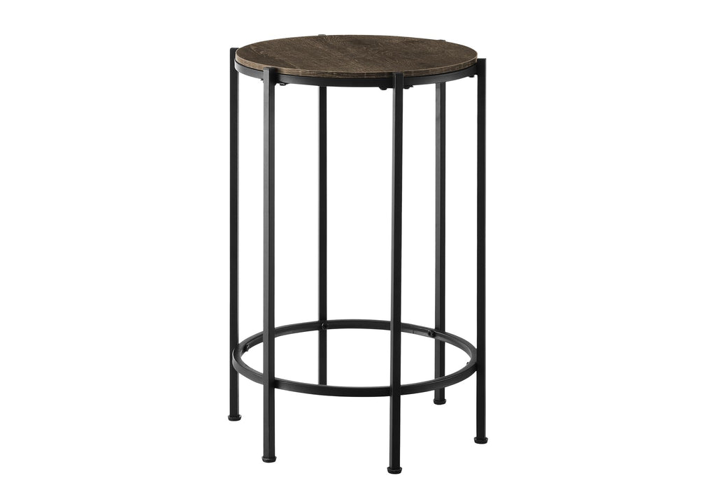Monarch Specialties I 3756 Accent Table, End, Round, Side Table, Bedroom, Nightstand, Dark Oak, Black Metal