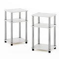 Furinno Simplistic End Side Night Stand/Bedside Table with Stainless Steel Tubes, 2-Pack, 2-Tier Poles, White Oak/Chrome