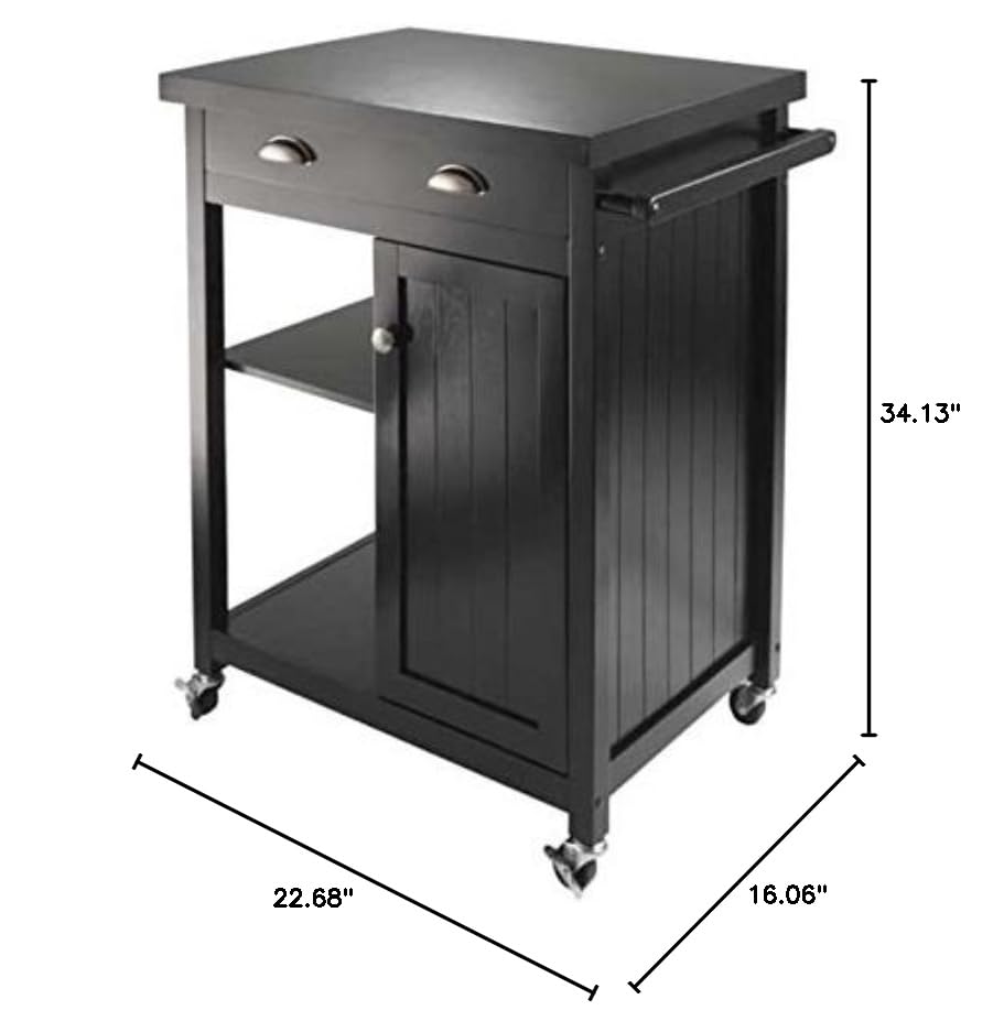 Ergode Julia Kitchen Cart - Sleek & Modern Design, Granite Top, Metal Basket, Removable Tray, Casters, Ample Storage, Black Finish. Dimensions: 22.6' W x 16' D x 34.1' H. (20727-VV)