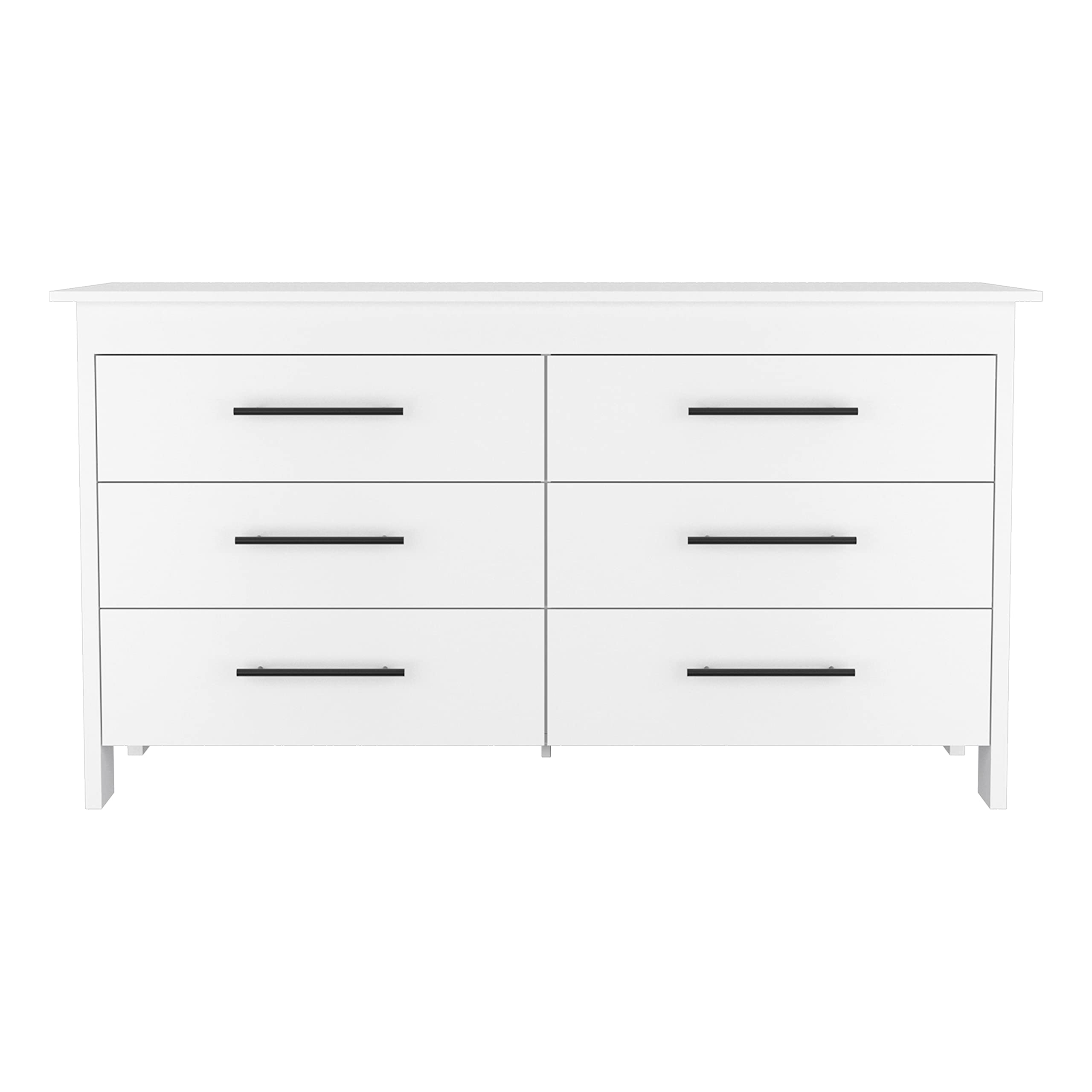 Paris 6 Drawer Double Dresser with 4 Legs and Metal Hardware, White