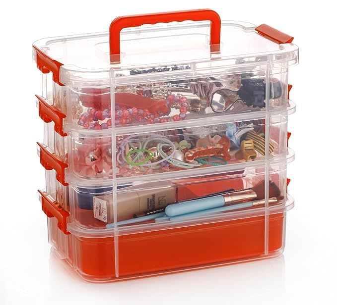 Xmart India 4Layer Plastic Storage Box And Organiser, Multipurpose Clear Stack & Carry Box, Portable Craft Storage Organiser, S
