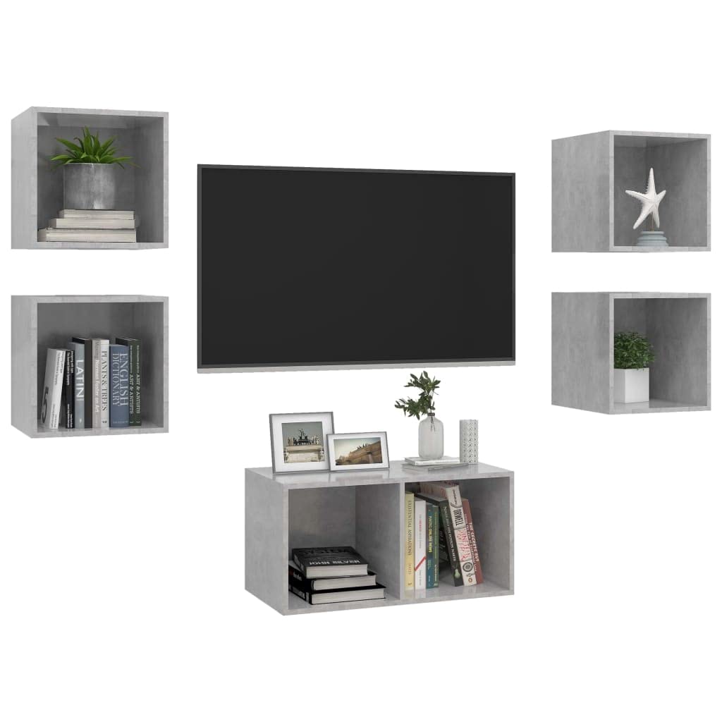 vidaXL TV Stand Set 5 Piece, TV Unit for Living Room, Sideboard with Storage, Media Unit Cupboard, Modern Scandinavian, Concrete Gray Engineered Wood
