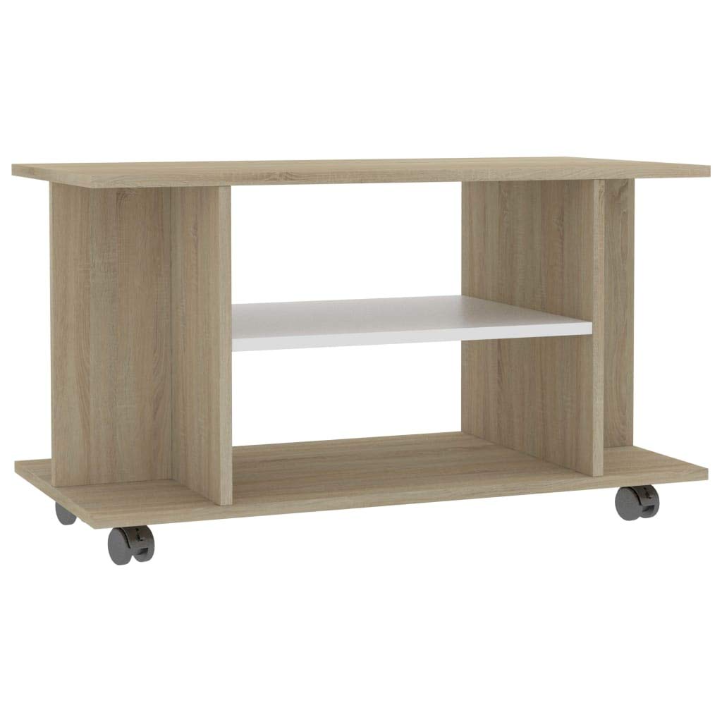 vidaXL TV Stand, TV Unit for Living Room, Sideboard with Castors, Entertainment Center Media Unit, Modern, White and Sonoma Oak Engineered Wood