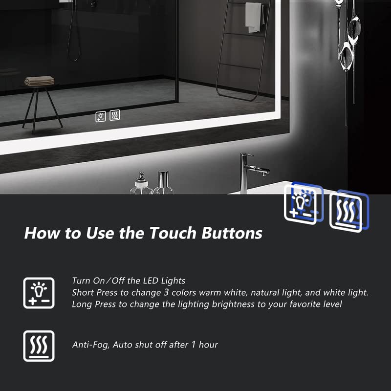 Roomtec 30 * 30 Inch Led Bathroom Mirror With Lights,Smart Dimmable Vanity Mirrors For Wall,Anti-Fog Backlit Lighted Makeup Mirr