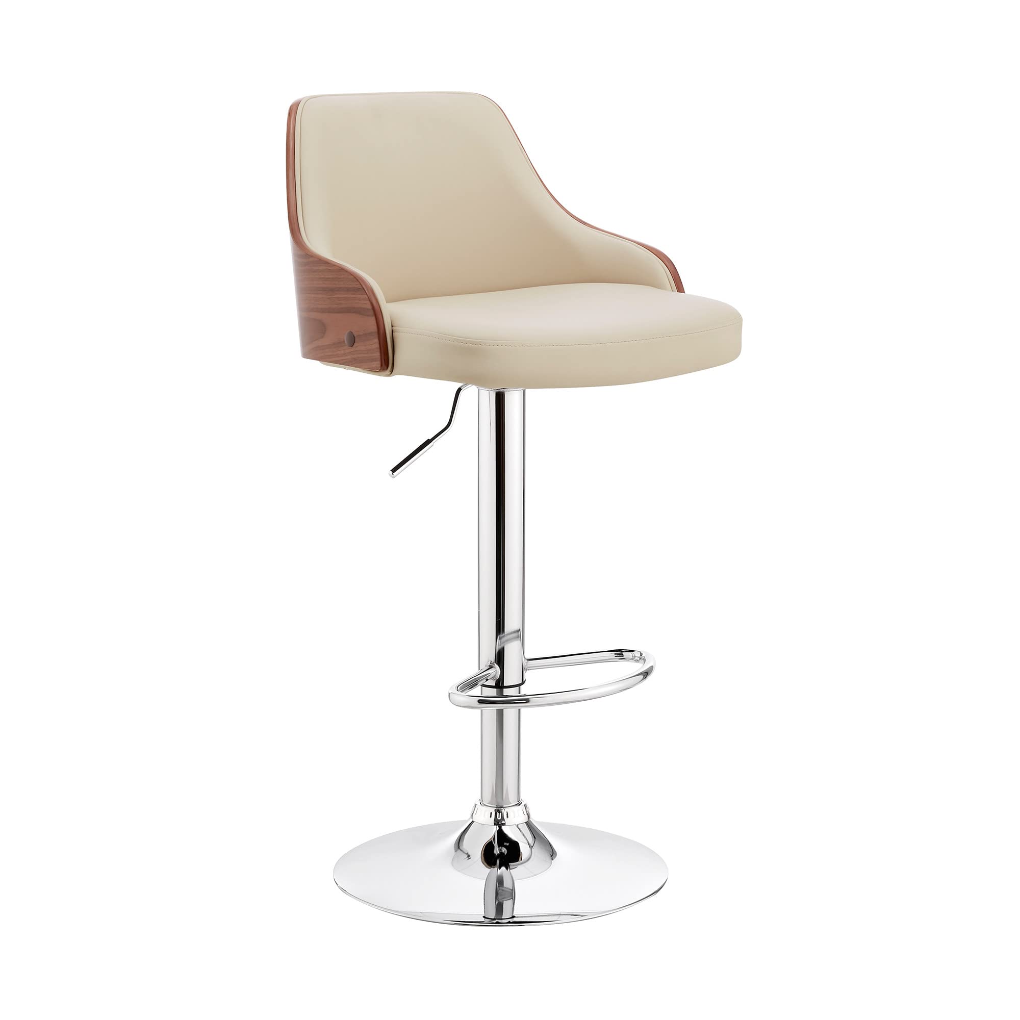 HomeRoots Metal/Plywood/Faux Leather Cream Faux Leather Adjustable Modern Bar Stool