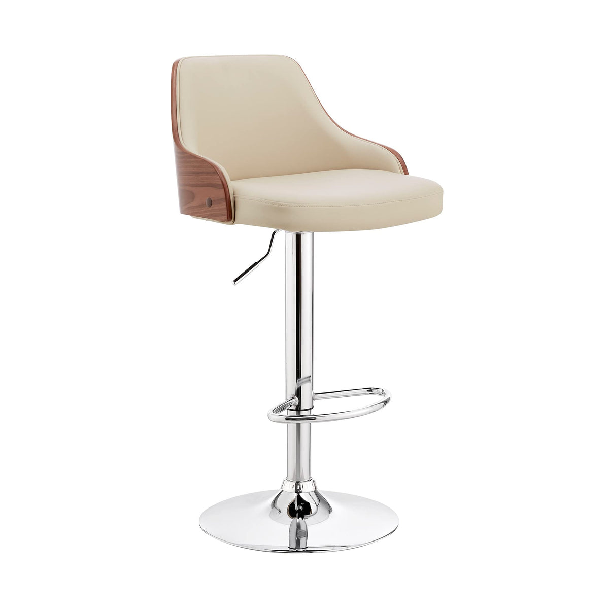 HomeRoots Metal/Plywood/Faux Leather Cream Faux Leather Adjustable Modern Bar Stool