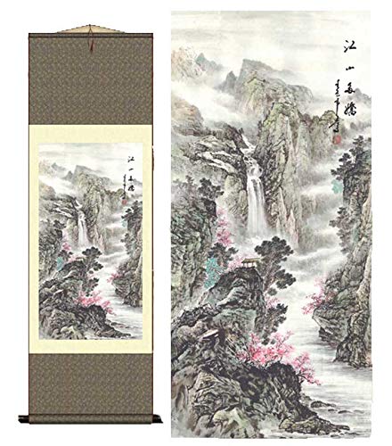 Grace Art Asian Wall Scroll, Beautiful Mountain River Scene