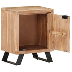 vidaXL Bedside Cabinet - 15.7"x11.8"x19.7", Solid Acacia Wood with Live Edges, Ample Storage, Steel Legs, Unique Wood Grains
