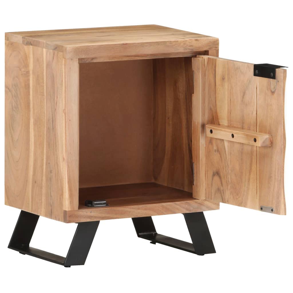 vidaXL Bedside Cabinet - 15.7"x11.8"x19.7", Solid Acacia Wood with Live Edges, Ample Storage, Steel Legs, Unique Wood Grains