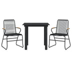 vidaXL 3-Piece Patio Dining Set - Black PVC Rattan with Powder-Coated Steel Frame and Solid Teak Wood - Includes Glass Table and Comfortable Chairs