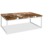 vidaXL Teak Coffee Table Resin 43.3" - Handcrafted Rectangular Sofa Table/Side Accent Table, Modern Teak Timber Design with Steel Frame