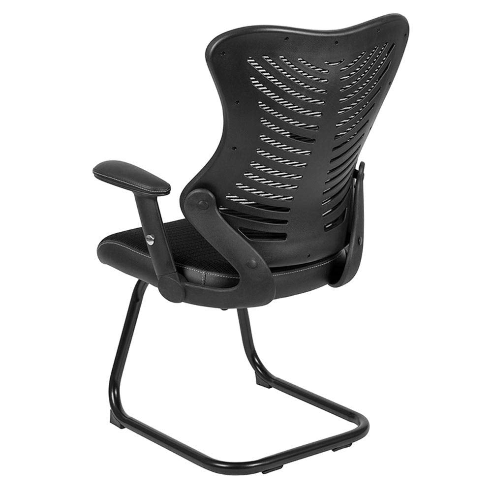 Flash Furniture Kale Designer Black Mesh Sled Base Side Reception Chair With Adjustable Arms