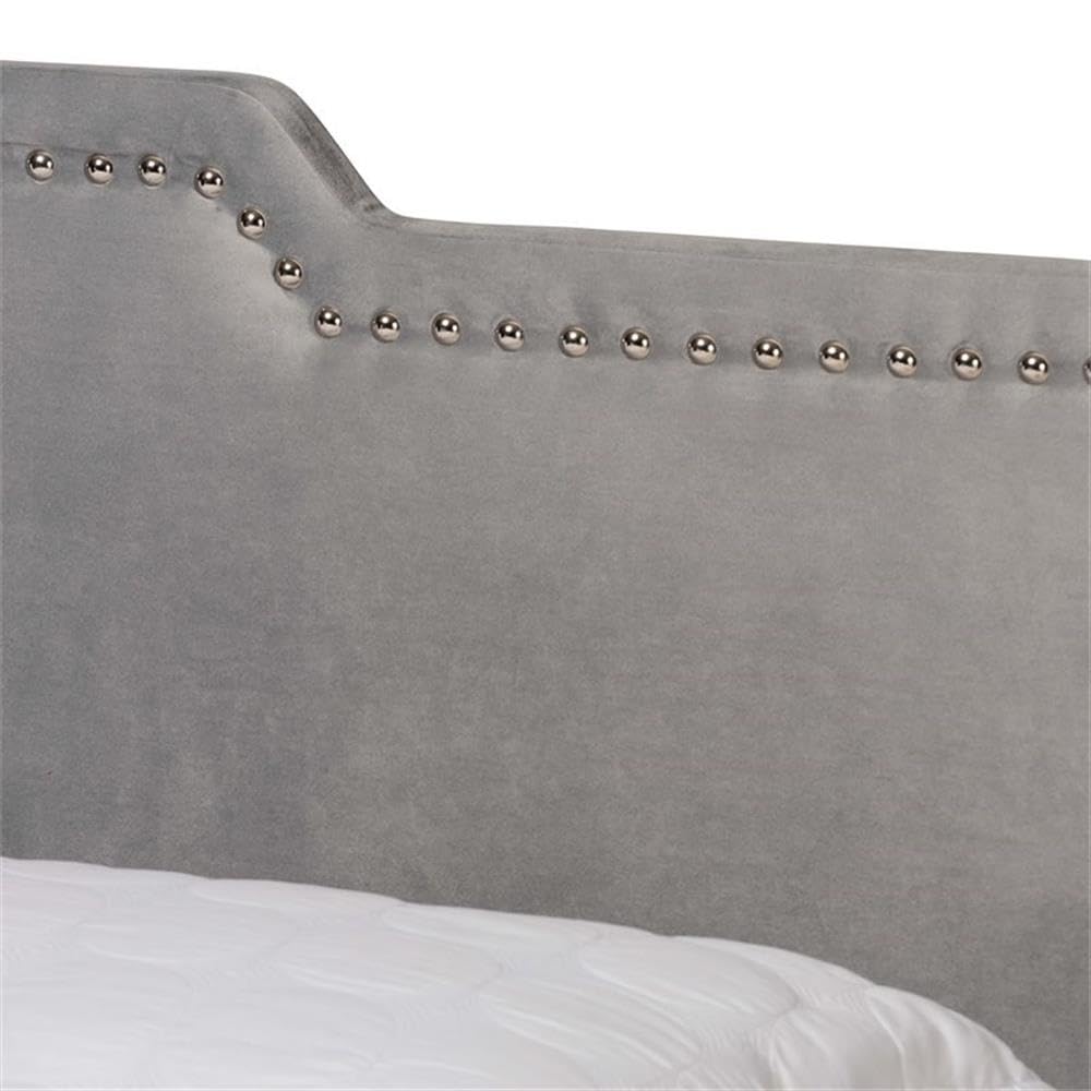 Baxton Studio Benjen Modern and Contemporary Glam Grey Velvet Fabric Upholstered Queen Size Panel Bed