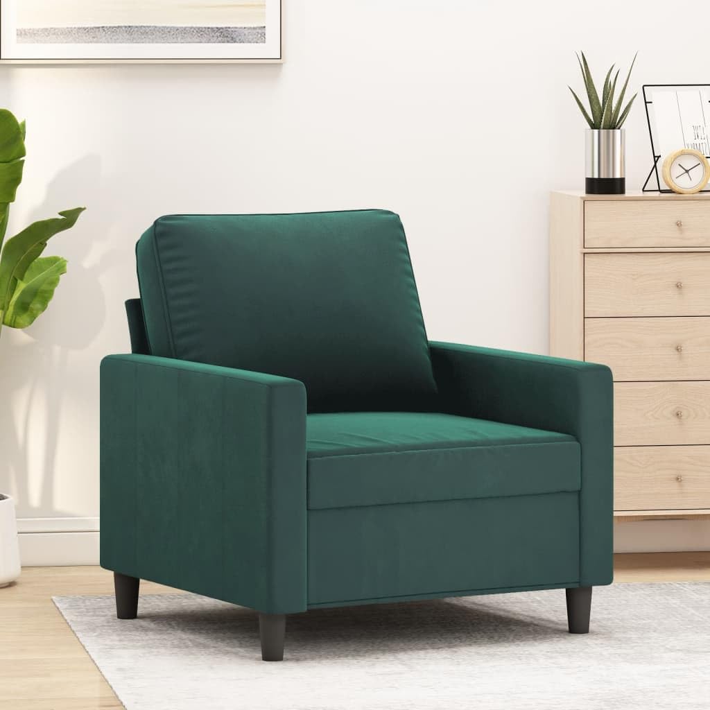 vidaXL Velvet Sofa Chair in Dark Green - Comfortable Armchair with Luxurious Velvet Fabric, Robust Metal Frame and Eye-catching Modern Design