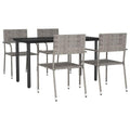 vidaXL 5 Piece Patio Dining Set - Gray/Black Poly Rattan & Steel - Rectangular 55.1x27.6 Tempered Glass Table / 20.1x23.6x34.3 Stackable Chairs