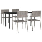 vidaXL 5 Piece Patio Dining Set - Gray/Black Poly Rattan & Steel - Rectangular 55.1x27.6 Tempered Glass Table / 20.1x23.6x34.3 Stackable Chairs