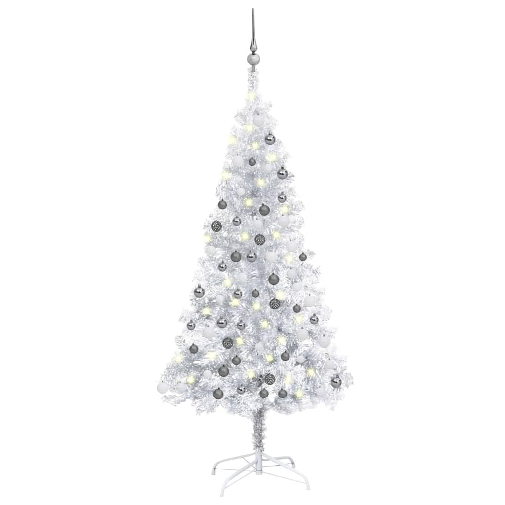 Vidaxl Silver Artificial Christmas Tree - Two-Tone Ornament Balls, Energy-Efficient Led Lights, Sturdy Steel Stand, 47.2-Inch, Pet Material