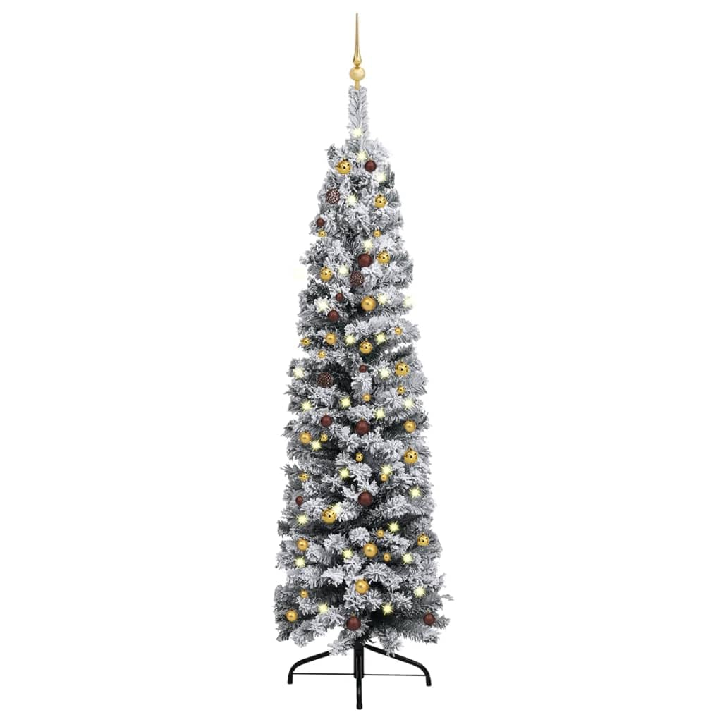 Vidaxl Slim Artificial Pre-Lit Christmas Tree - 94.5&quot; Green Pvc With Led Lights And Ball Set