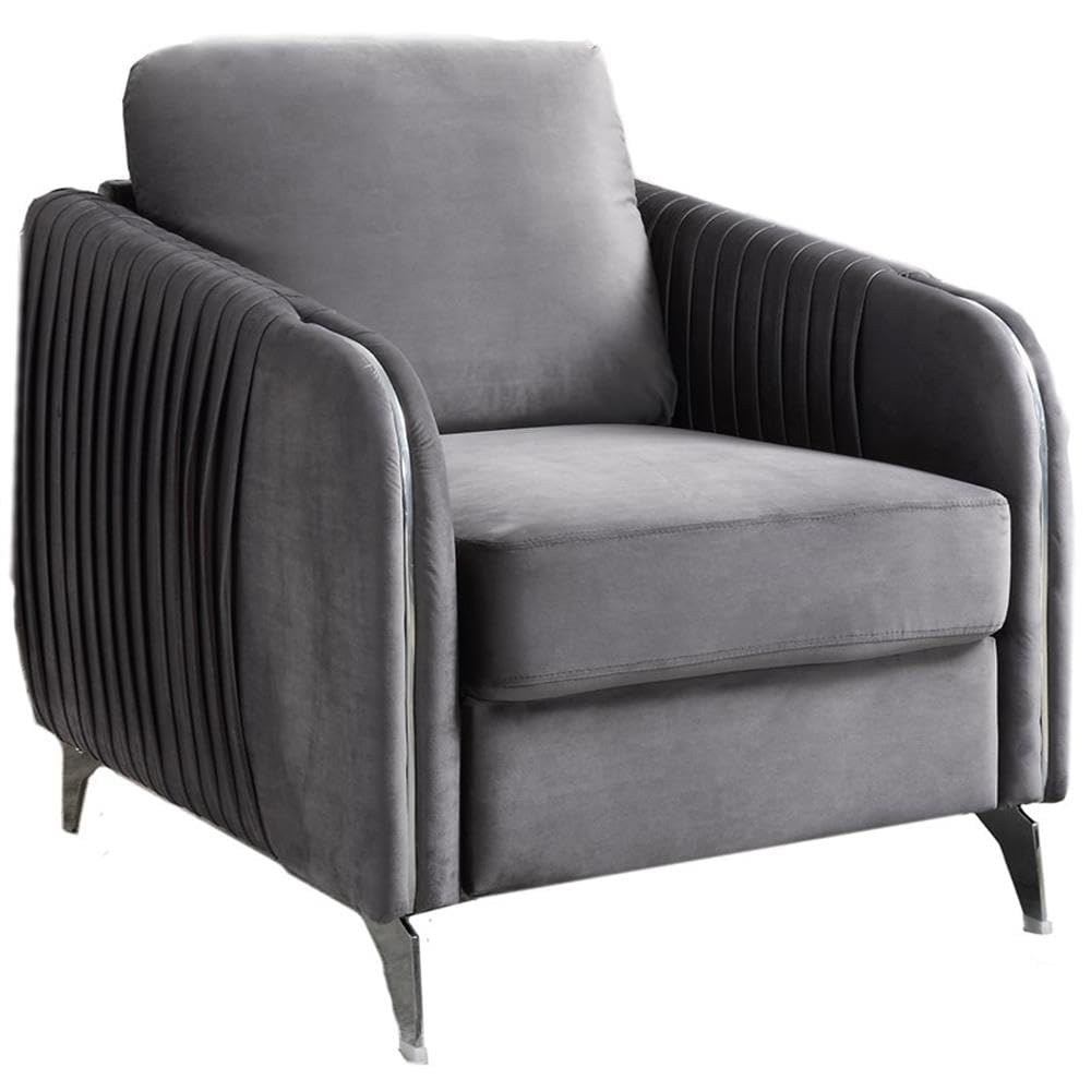 Lilola Home Hathaway Gray Velvet Modern Chic Accent Armchair