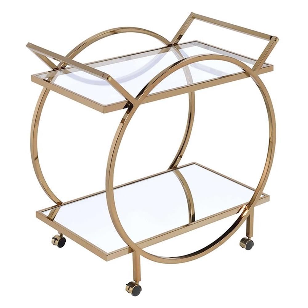 Acme Traverse Glass Top Serving Cart in Clear Glass and Gold