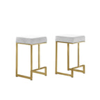 Best Master Furniture Dorrington Velvet Backless Counter Height Stool in White/Gold (Set of 2)